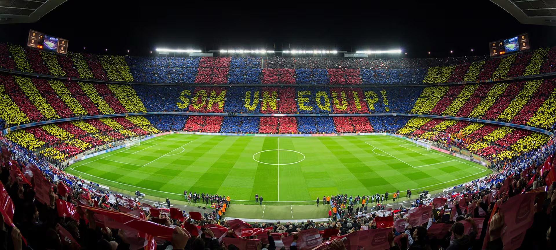 Wide shot of soccer field in stadium